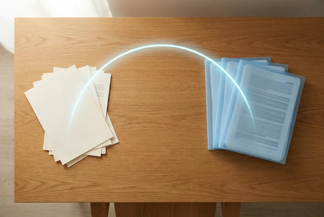 Pile de documents comptables classés automatiquement par IA