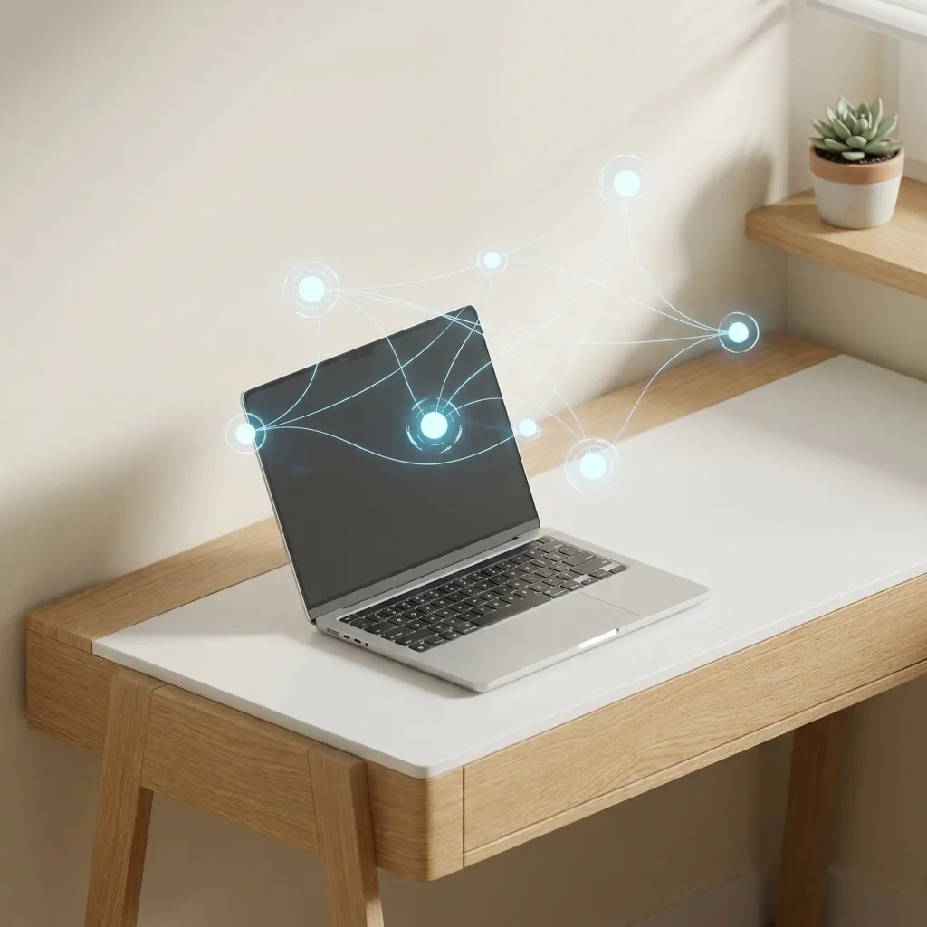 Workflow connecté à un ordinateur, illustrant l'étape de mise en place