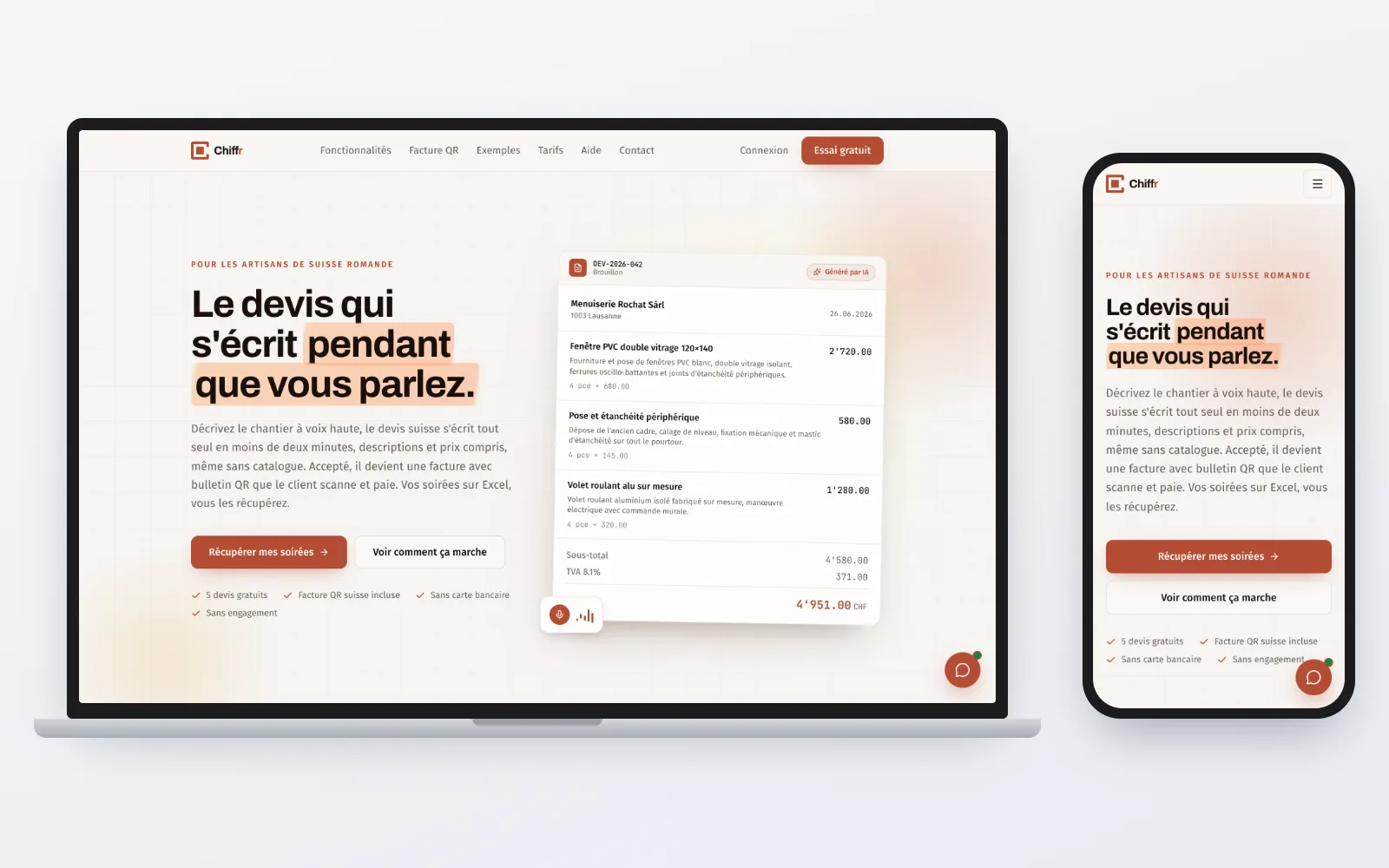 Le site Chiffr sur ordinateur et sur téléphone
