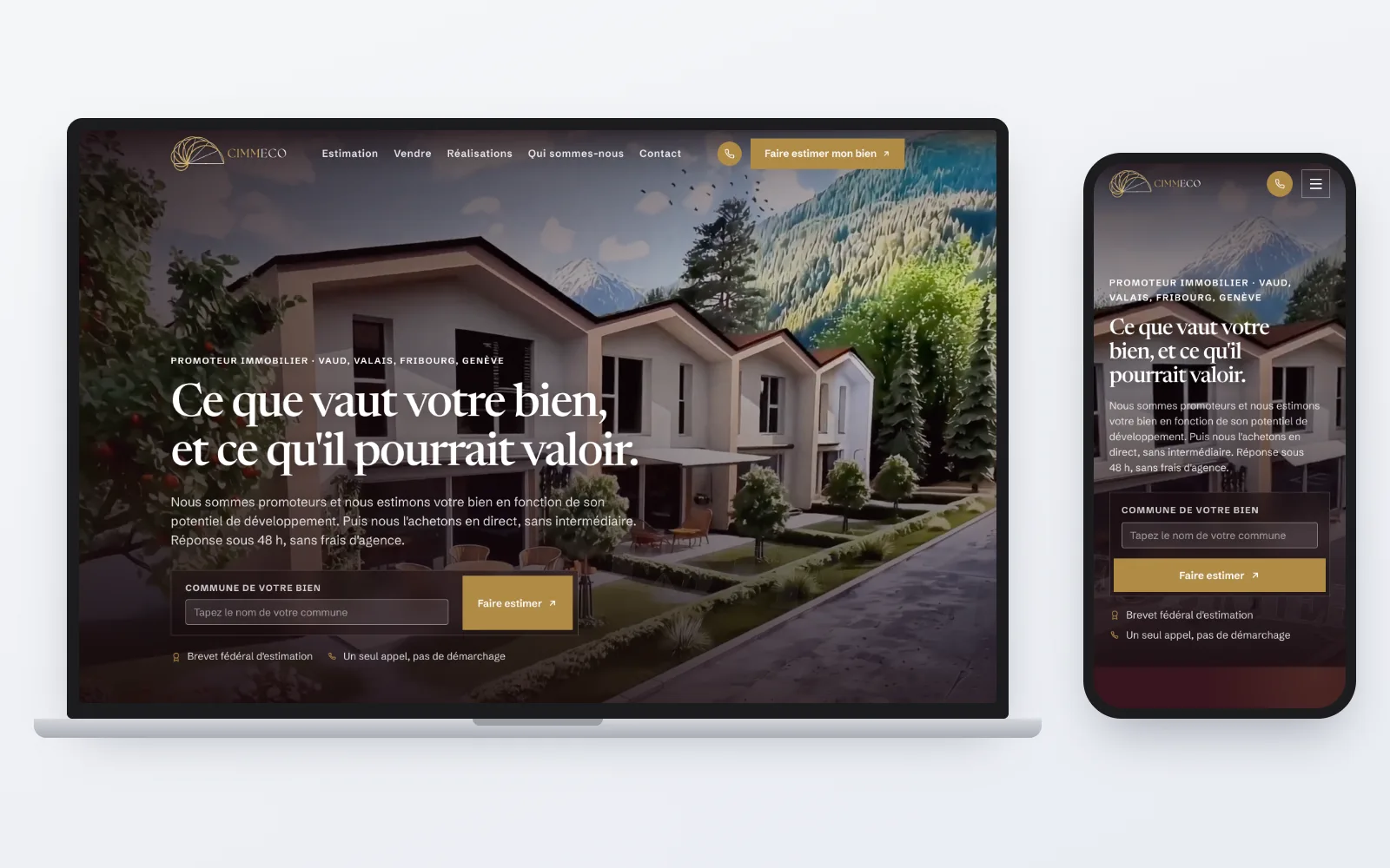 Le site cimmeco.ch sur ordinateur et sur téléphone