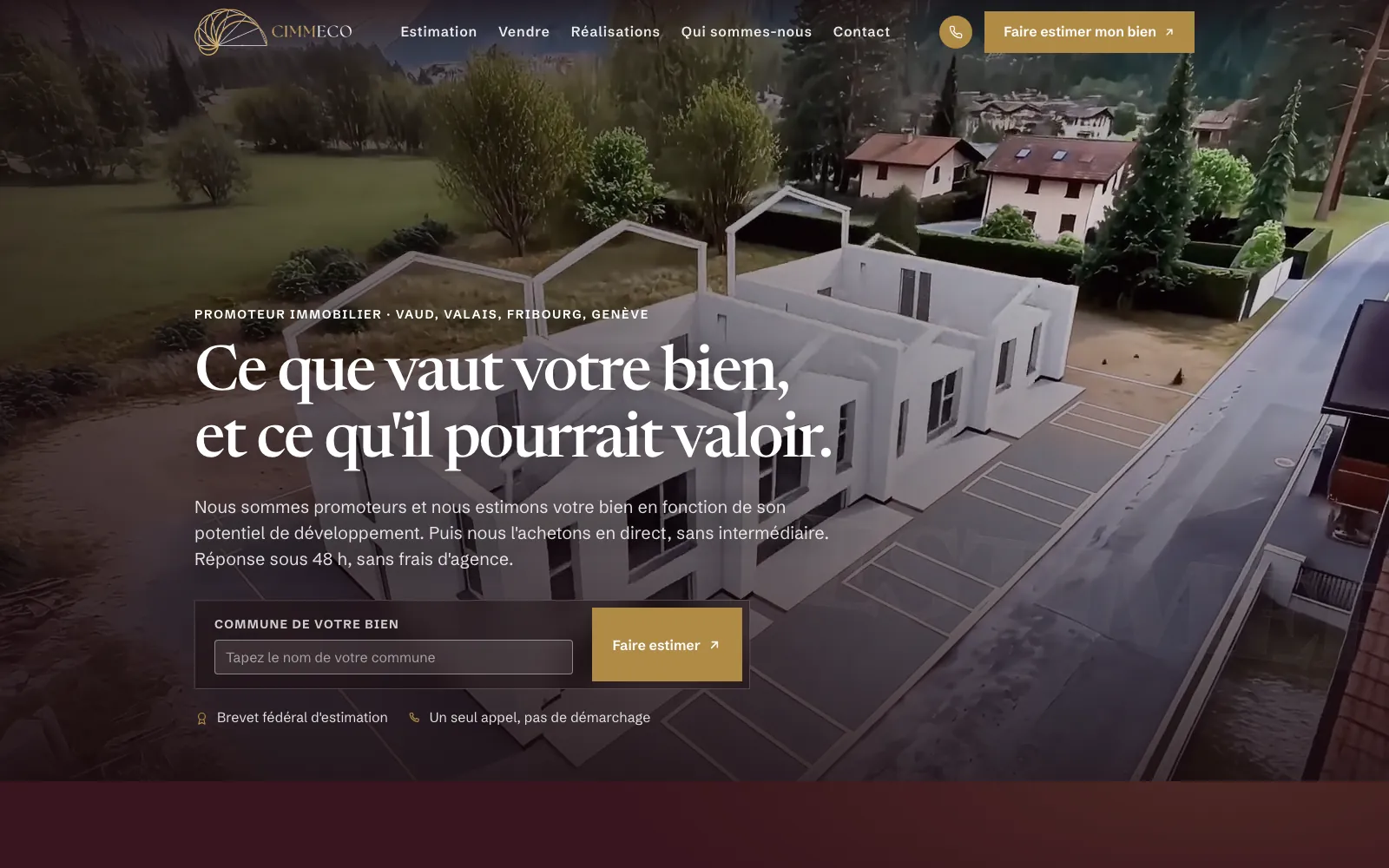 Accueil de cimmeco.ch, site de promoteur immobilier réalisé par Webie