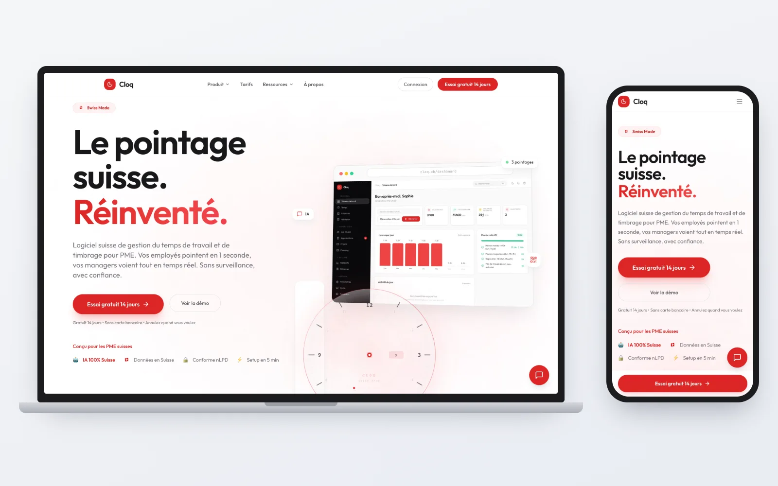 Le site Cloq sur ordinateur et sur téléphone