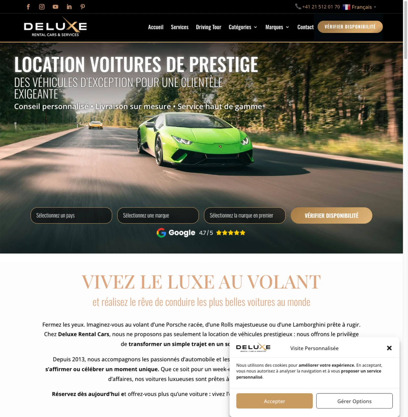 Site web Deluxe Rental Cars par Webie