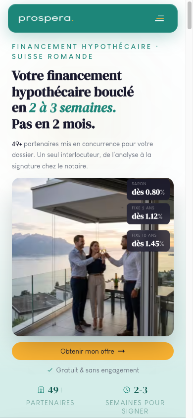 Capture mobile du nouveau site Prospera Consulting