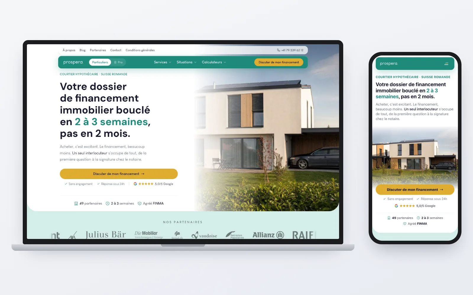 Le site Prospera Consulting sur ordinateur et sur téléphone