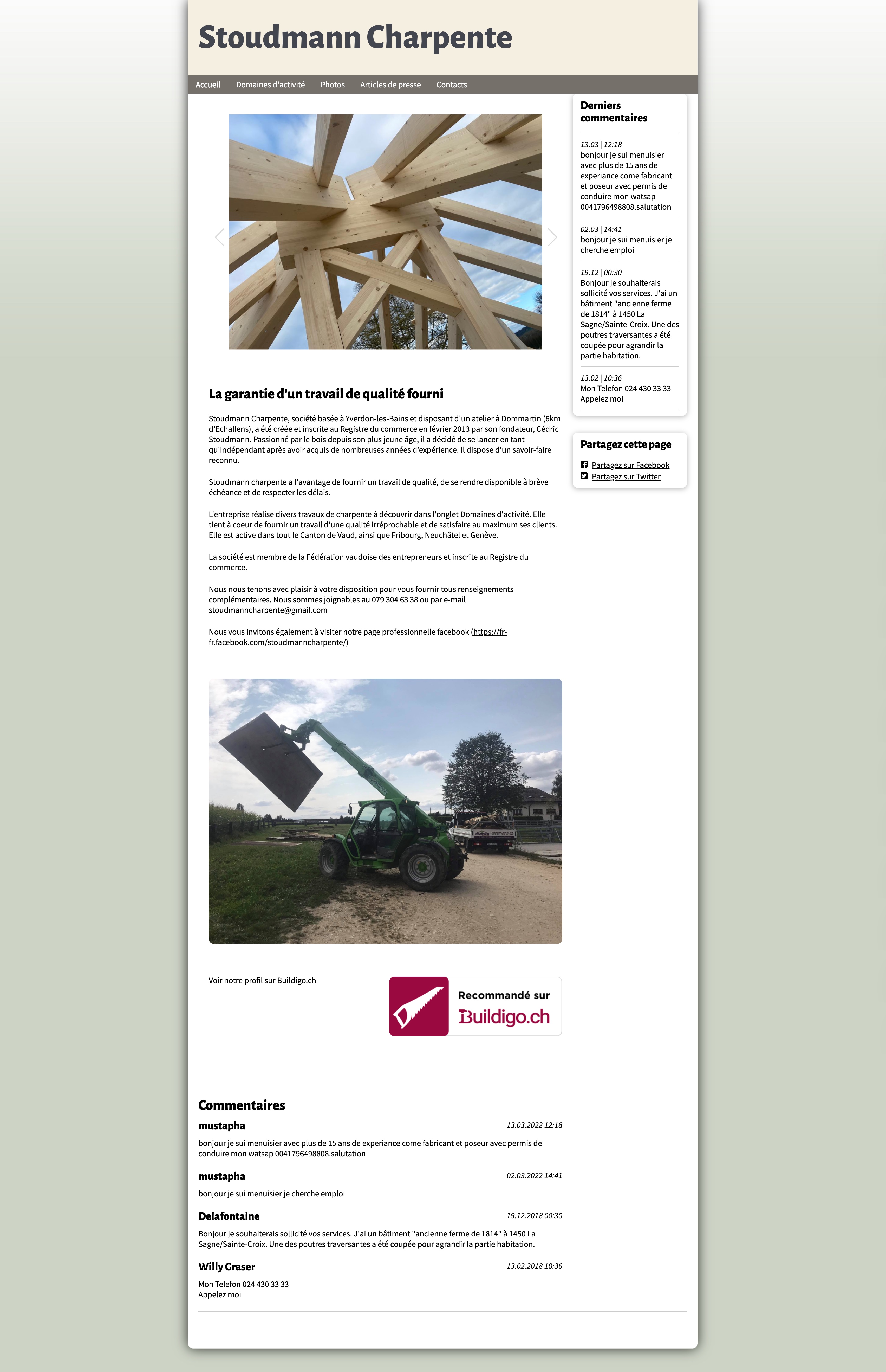 Ancien site Stoudmann Charpente - design date, HTTP, pas de SSL